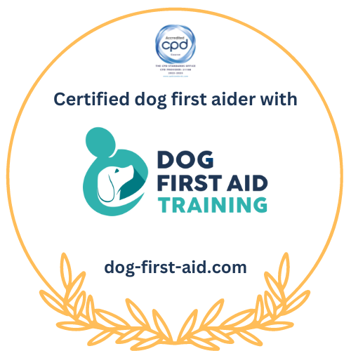 Dog First Aid training certificate badge obtained by Mutt and Manor